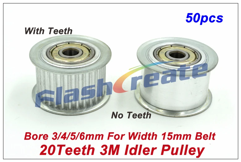 

50pcs 20 Teeth 3M Idler Pulley Passive Pulley Bore 3/4/5/6mm For Width 15mm 3M Timing Belt 3M Tension Pulley With Bearing