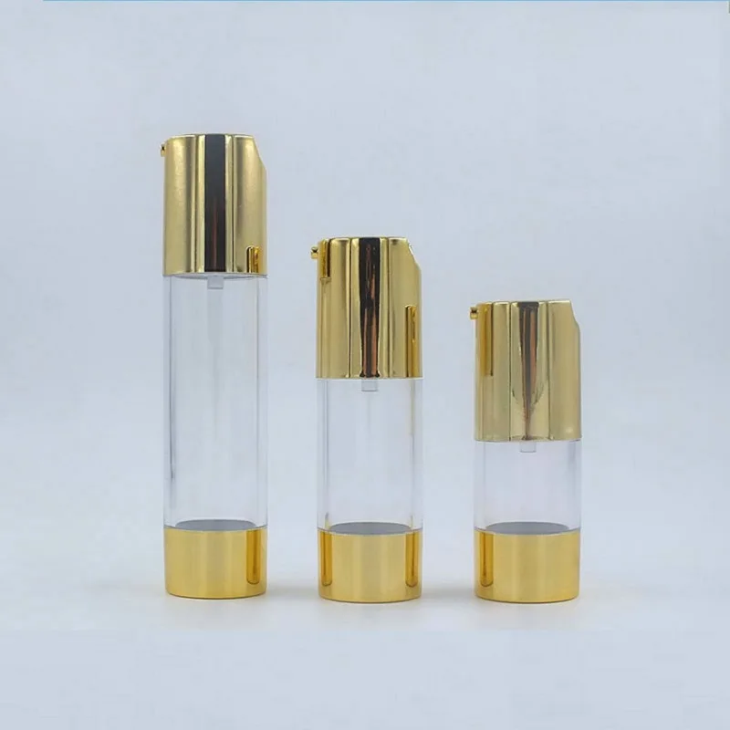 

15ML 30ML 50ML Emulsion Airless Bottle Empty Electroplate Gold Refillable Cosmetic Packaging Portable Essence Airless Bottle