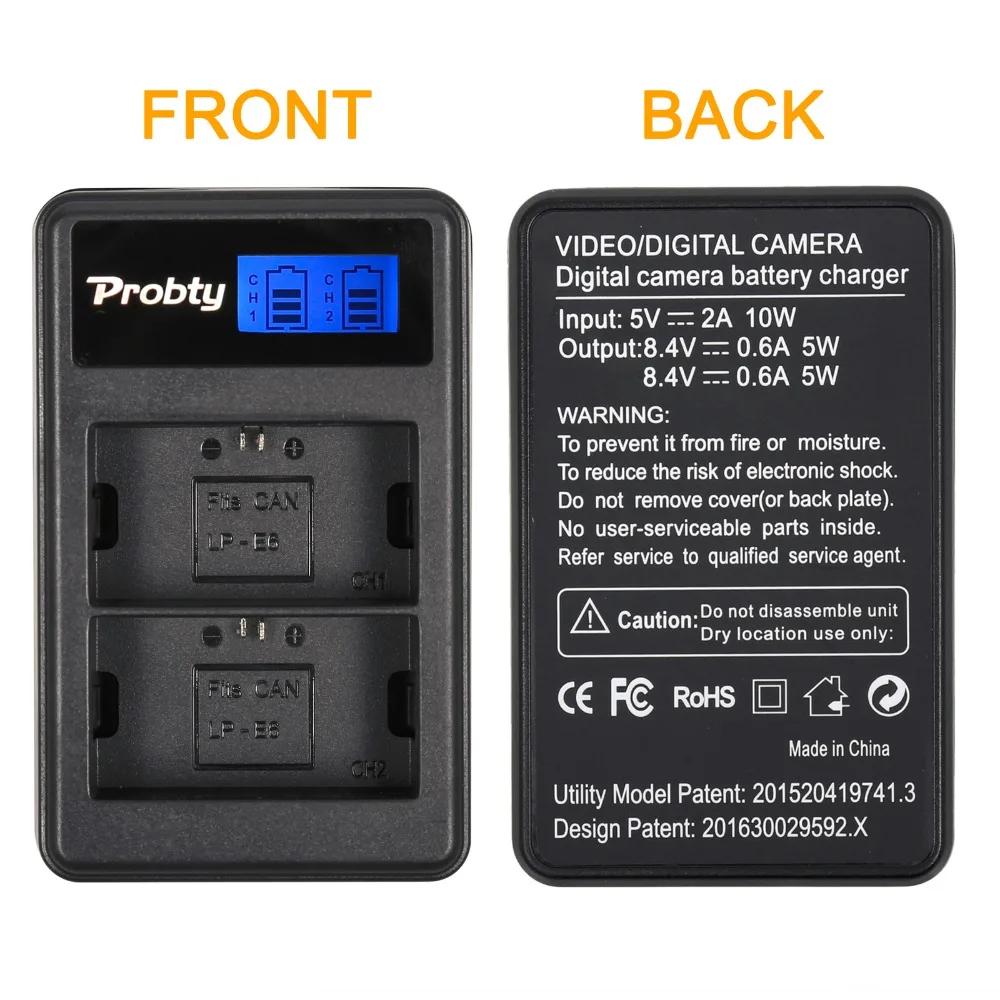 PROBTY New LP-E6 LP E6 LPE6 LCD Camera Charger for Canon 70D 5DII 5D2 5D3 7D 6D 60D