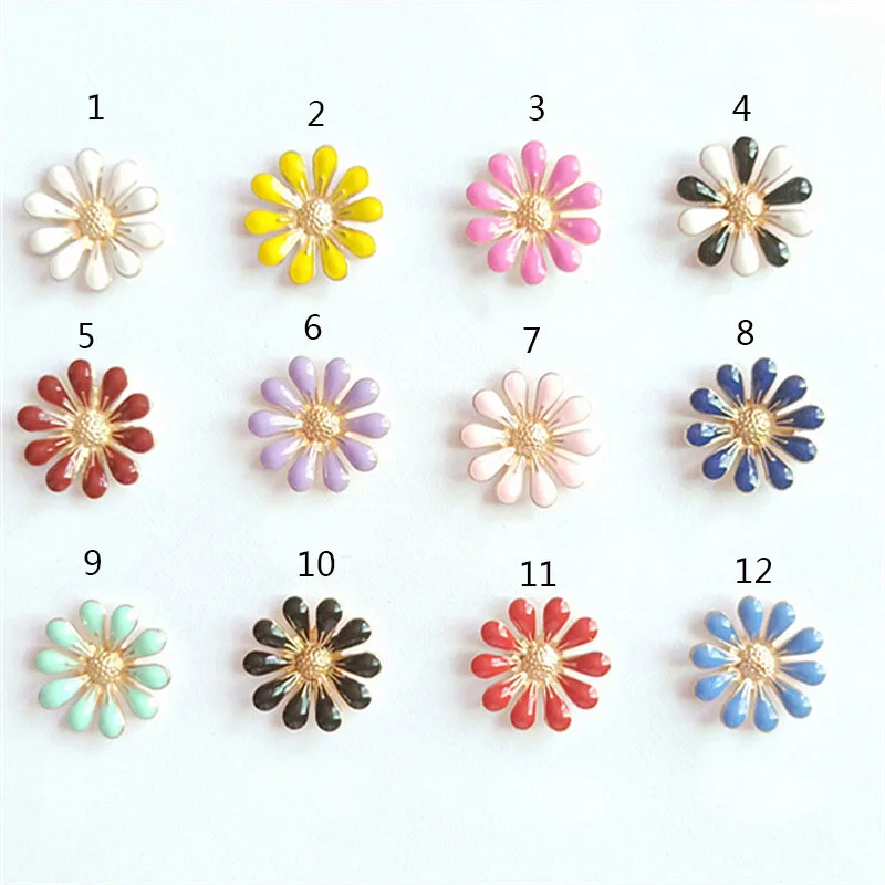 10pcs/lot Alloy Drop Oil Daisy Metal Buttons Child Diy Hair Accessories Sun Flower Bridal Headwear Material Decorative Buttons