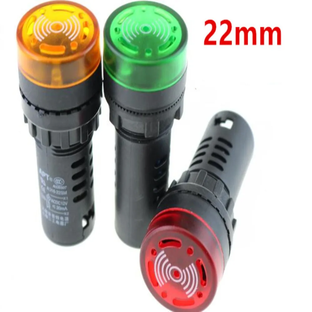 AD16-22SM Dc 12V/24V Rood Geel Groen Led Indicator Signaal Flash Licht Met Zoemer 22Mm dia 60Mm Hoogte