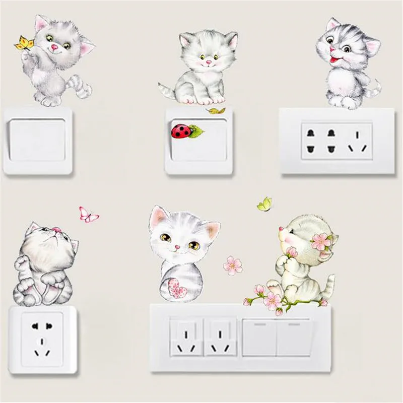 1PCS Cute Cartoon Cat Switch Stickers Computer Refrigerator Hand Stickers Waterproof Background Wall Stickers Home 20*30CM