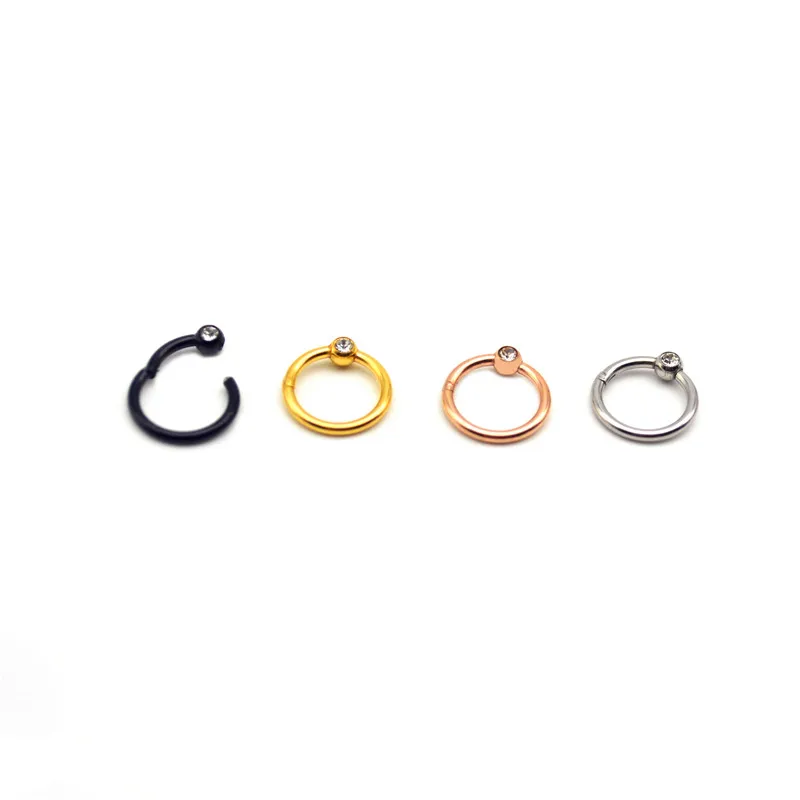 Hinged Segment Ring Nose Ring Septum Hoop Nipple Clicker Ear Cartilage Tragus Helix Lip Body Piercing 16g Rose Gold Color 316L S