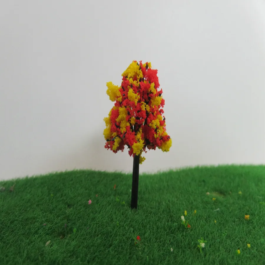 50pcs Architecture Mini Plastic Model 4cm Red Yellow Color Tree For Ho Train Layout And Railway Design Sand Model