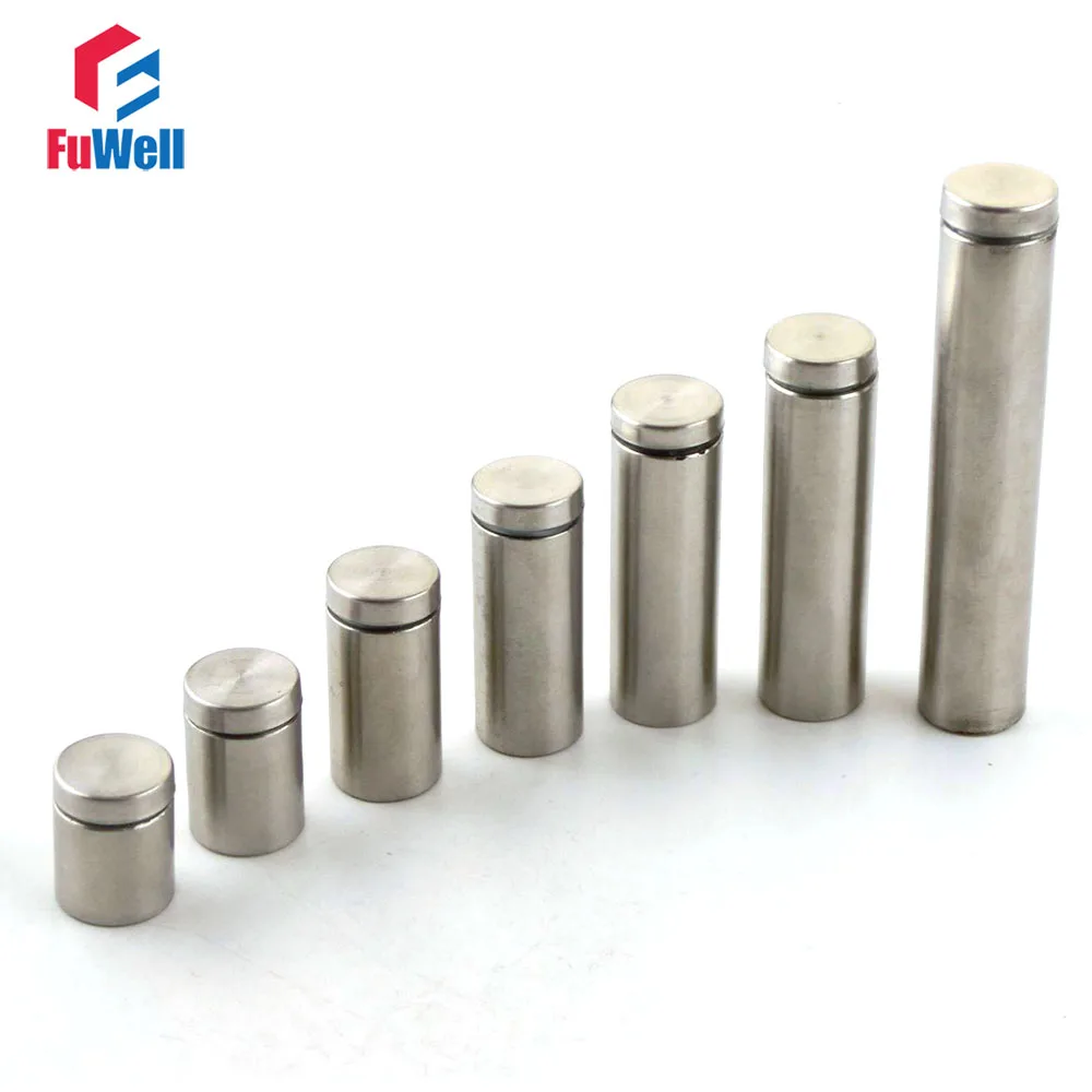 19mm 유리 스탠드 오프 20/25/30/40/50/60/70/80/100/120/150mm 길이, 광고 나사 못 스테인레스 유리 스탠드 오프 볼트 4 개