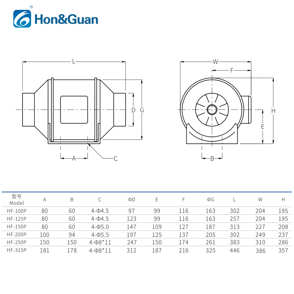 Hon & Guan-Extrator De Exaustor De Potência Doméstica, Ventilador Hidropônico, Ventilador De Duto Silencioso Inline, Cozinha e Banheiro Crescem Ventilação Da Barraca, 4 em-8 em, 220V