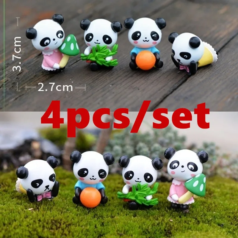 

4pcs/lot Cute Mini Panda Animal Figurines Dollhouse Toys Miniatures/Terrarium Micro Fairy Garden DIY Accessories Ornaments