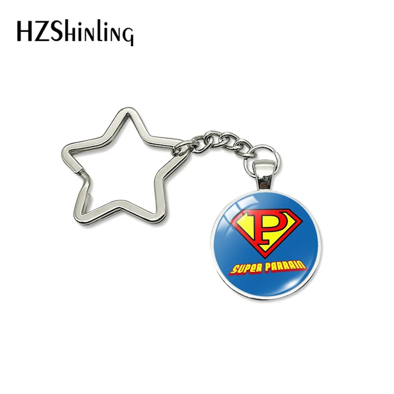 2019 Classic New Design Meilleur PAPA Star Key Chain Super Parrain Glass Dome Car Bag Hold Key Chains Jewelry Men Women