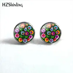 2018 New Polish Folk Art Patterns Earring Flowers Ear Stud Glass Cabochon Photo Earrings Hand Craft Jewelry HZ4