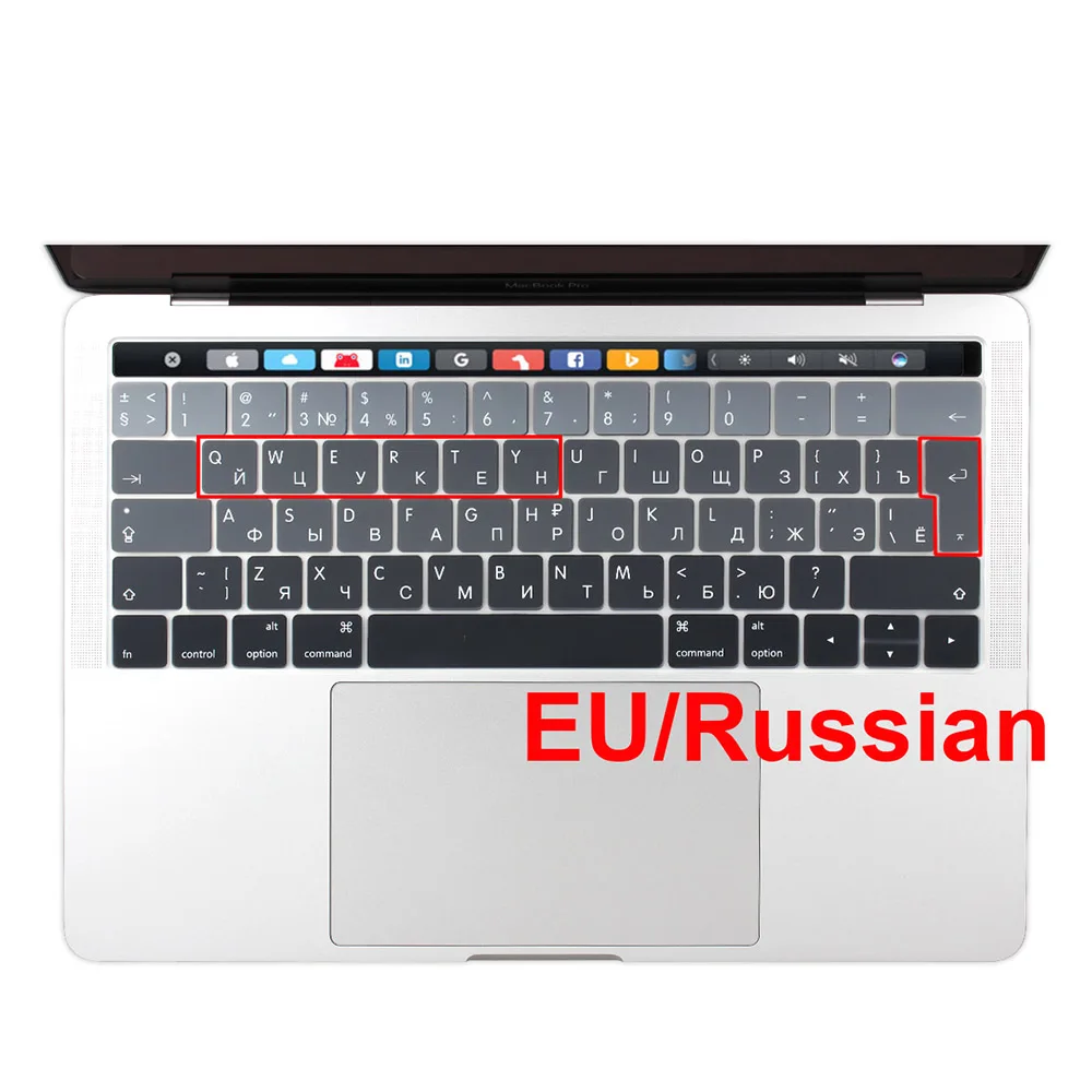 For Macbook 2019 Pro 13 15 Touch Bar Keyboard Cover Sticker EU Russian Cyrillic Spanish French English Skin Gradient Color