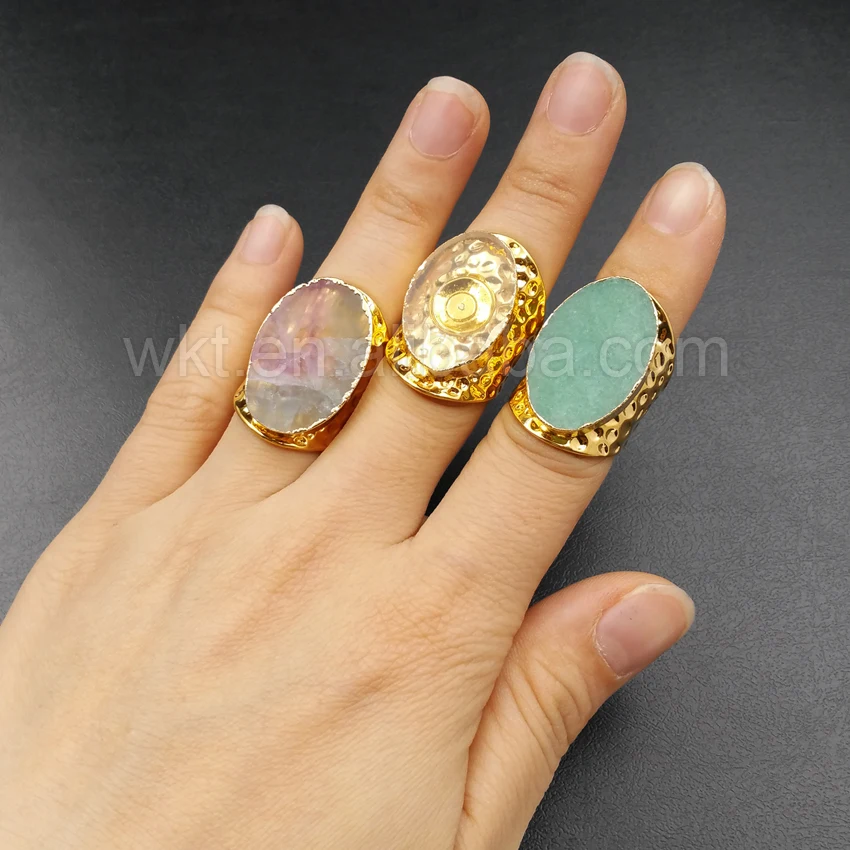 

WT-R272 Wholesale Fashion Jewelry Multi-color Natural Stone Rings Unique Design Cigar Band Ring For Women Adjustable Size