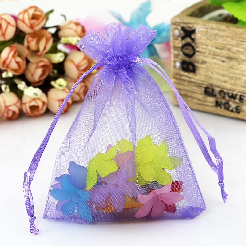 Bolsa de Organza para embalaje de joyería, bolsita pequeña con cordón para regalo de dulces, 7x9, 9x12, 13x18cm, para boda y Navidad, lote de 50