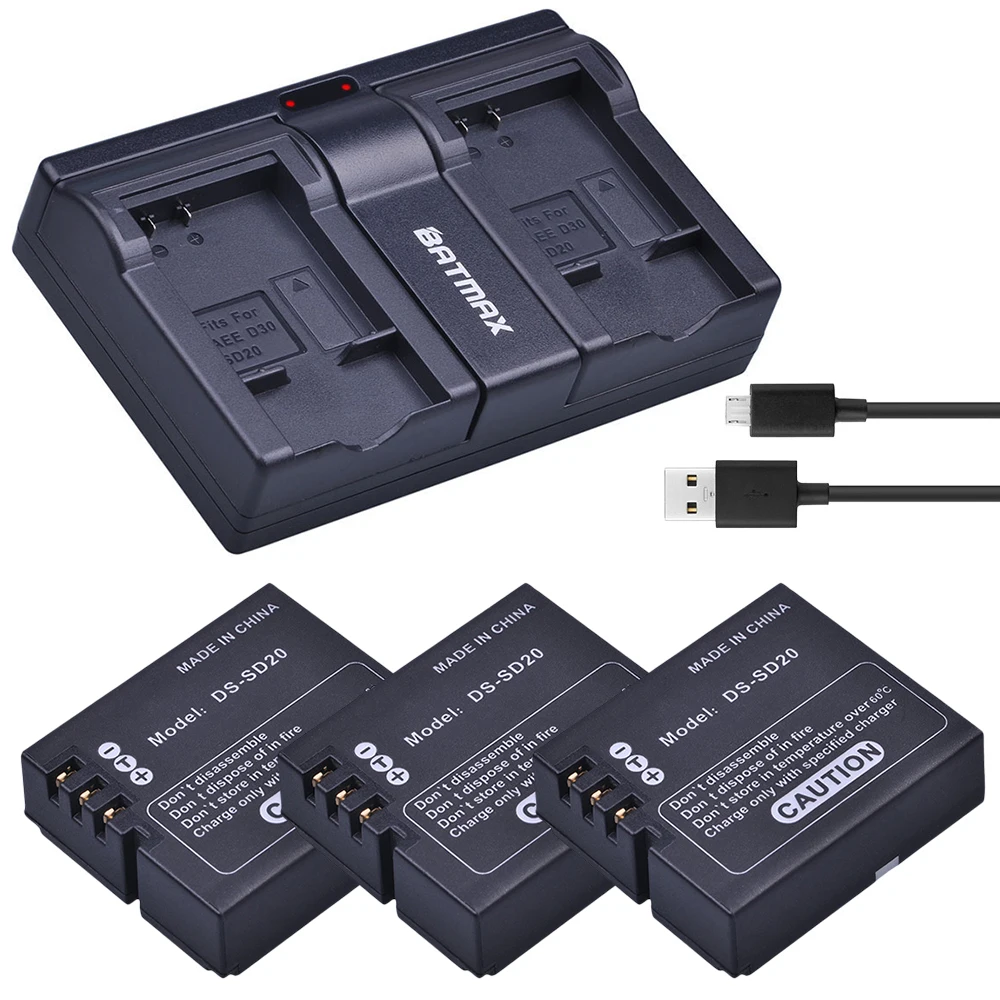 

Batmax 3Pc DS-SD20 SD20 Battery+USB Dual Charger for Rollei 3S 4S 5S ActionPro SD20F WiF Rollei 3S Action Sports Cameras