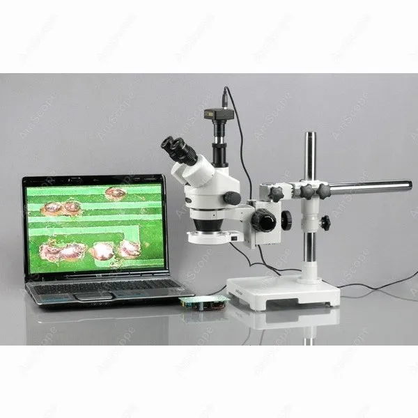 Trinocular LED Boom Stand Stereo Zoom Microscope + 5MP Camera