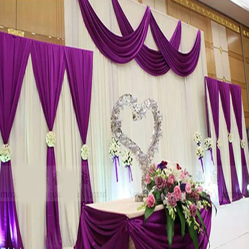 3PCS/Set Pink Purple Wedding Backdrop Curtain with Swag Wedding Drapes Event Party Hotel Wedding Stage Background Decoration