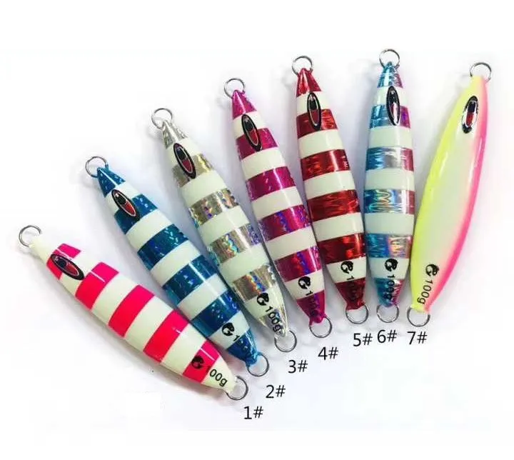 7Pcs Luminous Lead Jig Wobblers 30g 40g 60g 100g 120g Deep Sea Fishing Metal Jig Slow Jigging Hard Bait Spoon Metal Lure