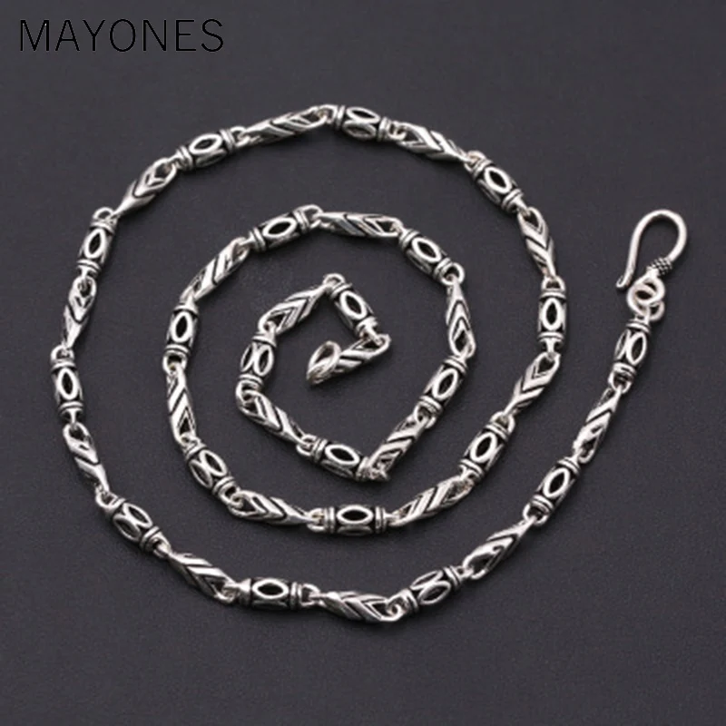 

4mm Thick Personalized Necklace 100% 925 Sterling Silver fashion Jewelry Men Women Bamboo Rope Chain Necklace Pendant 2019