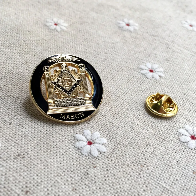 

10PCS 1" Free Masons Brooches and Pins Badge Round Double Column Masonic Lapel Pin With Butterfly Clutch On Backing