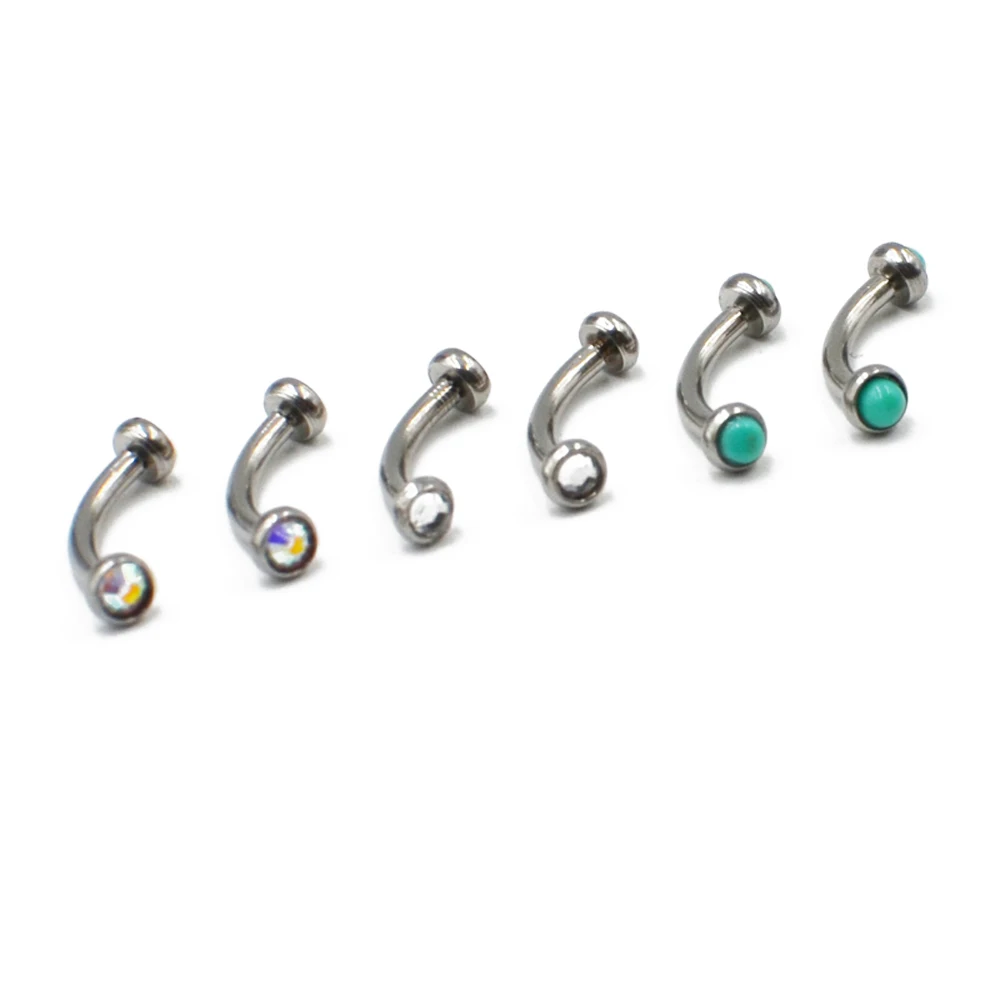 1PC Surgical Steel Internally Thread Eyebrow Ring Cartilage Tragus Earring Flat CZ Gem Stone Body Jewelry Piercing 16g