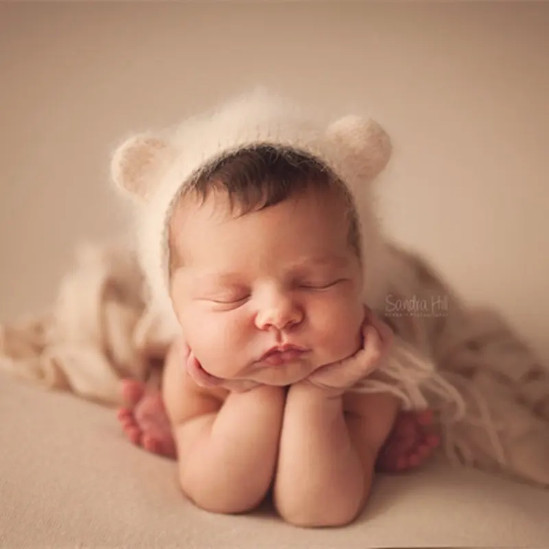 Fuzzy hat newborn photography props,handmade hairy bear bonnet for photography props