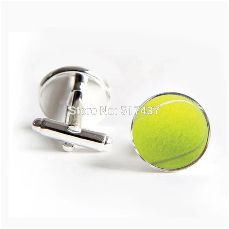 

2017 wholesale Tennis Ball Cufflinks Tennis Ball Cuff links Fashion Shirt Cufflinks For Mens Glass Cufflinks