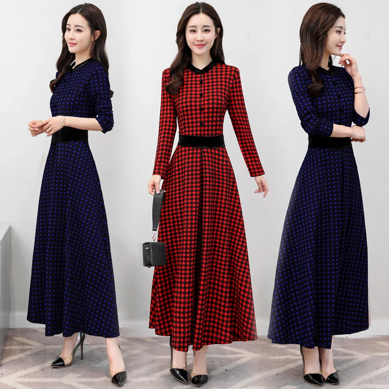 New women's dresses autumn and winter Slim long sleeves wild temperament elegant fashion long paragraph lattice thin dress TB181