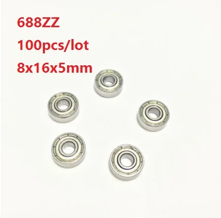 100pcs/lot  688ZZ 688 ZZ 8x16x5mm Deep Groove Ball Bearings Miniature mini bearing Double metal cover 8*16*5mm