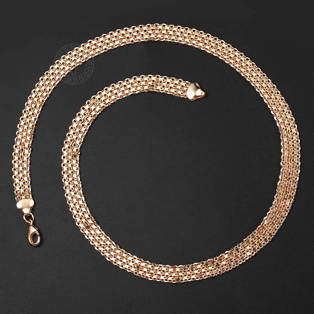 Davieslee 12mm Big 585 Rose Gold Color Double Weaving Rolo Cable Curb Link Chain Necklace for Men Women 50/60cm DCN20