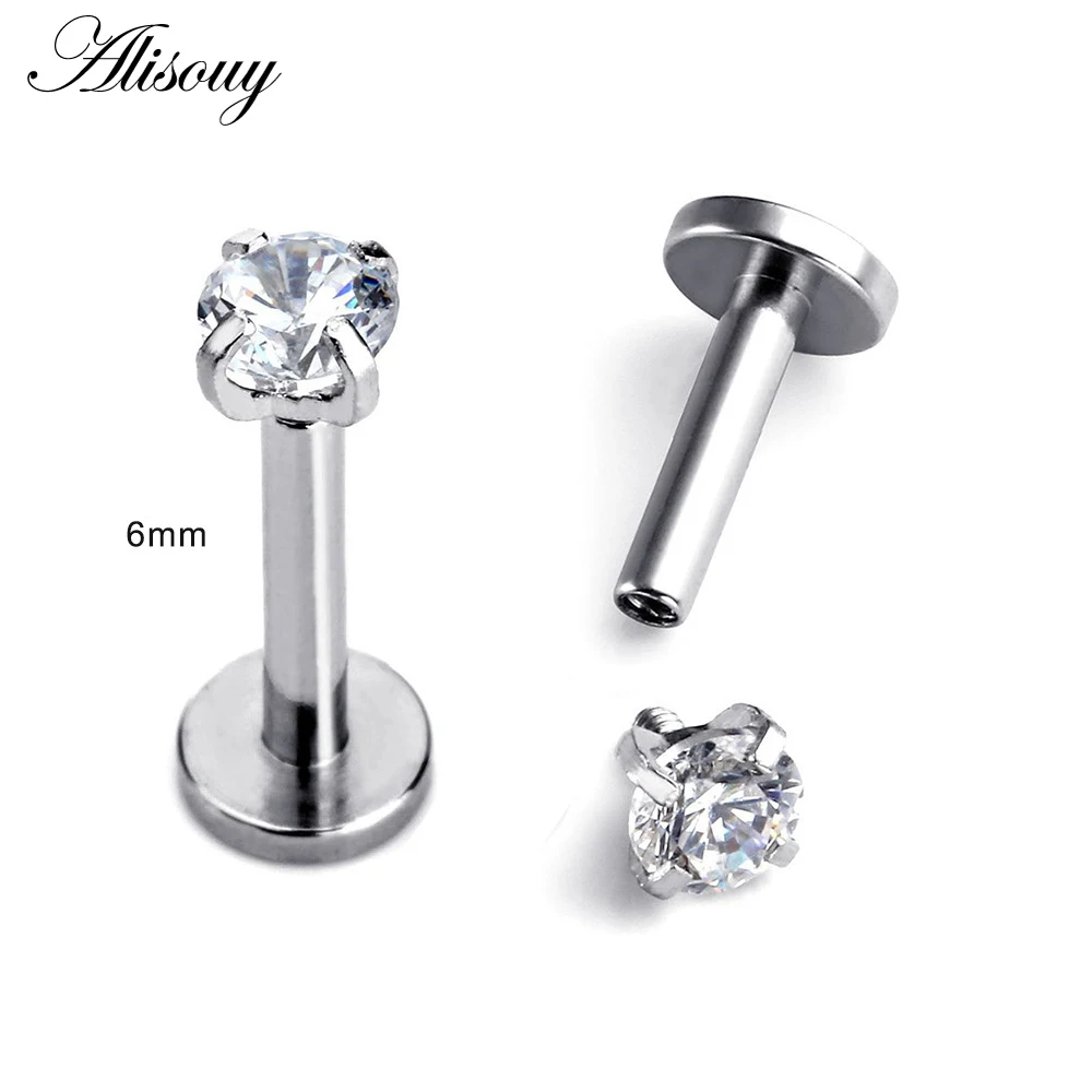 Alisouy 1 Pc  color Labret Lip Ring Zircon Anodized Internally Threaded Prong  16G Tragus Helix Ear Piercing Earring women