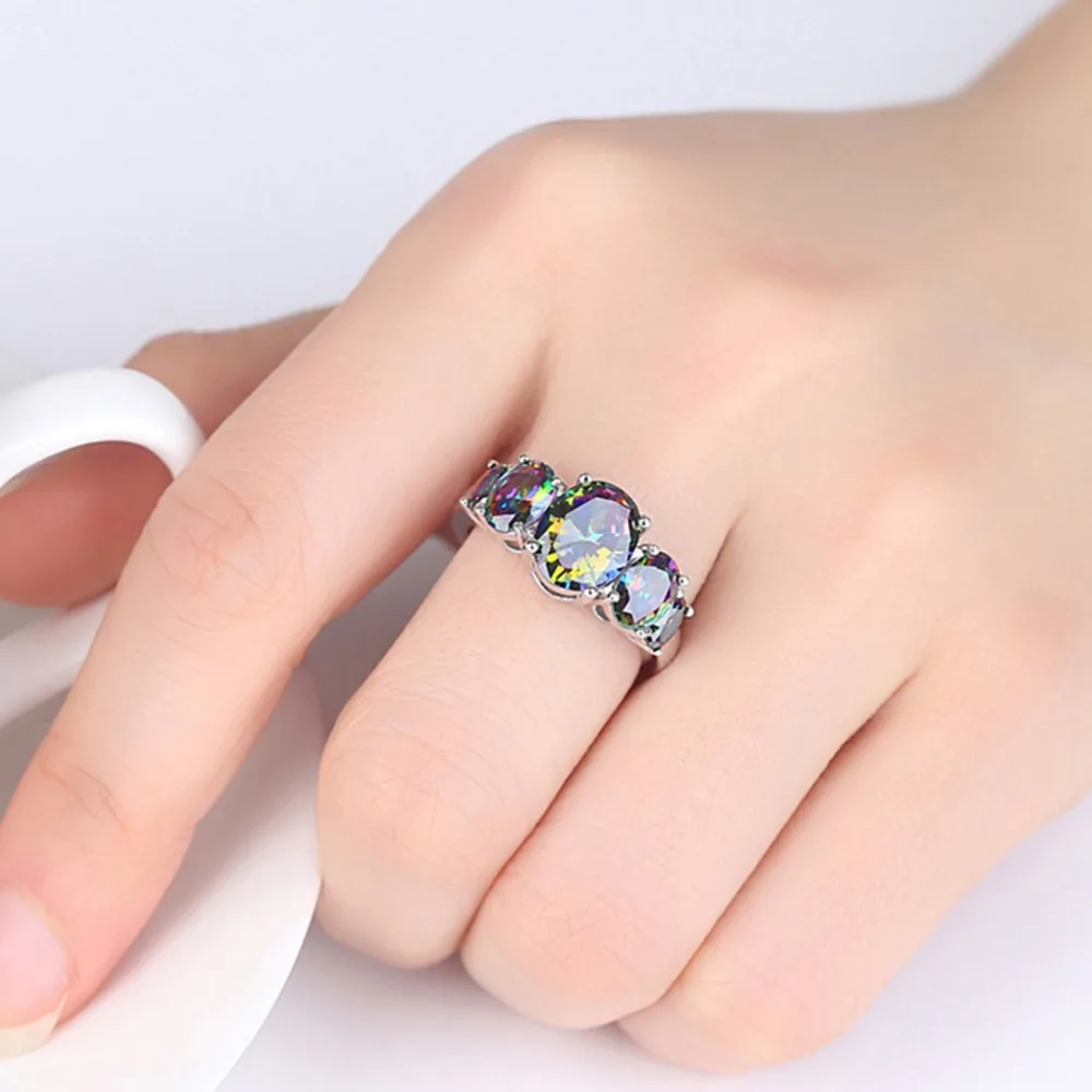 CiNily Created Mystic Stone Rings Silver Plated Wholesale Hot Sell Jewelry for Women Girls Party Birthday Gift Ring Size6-9