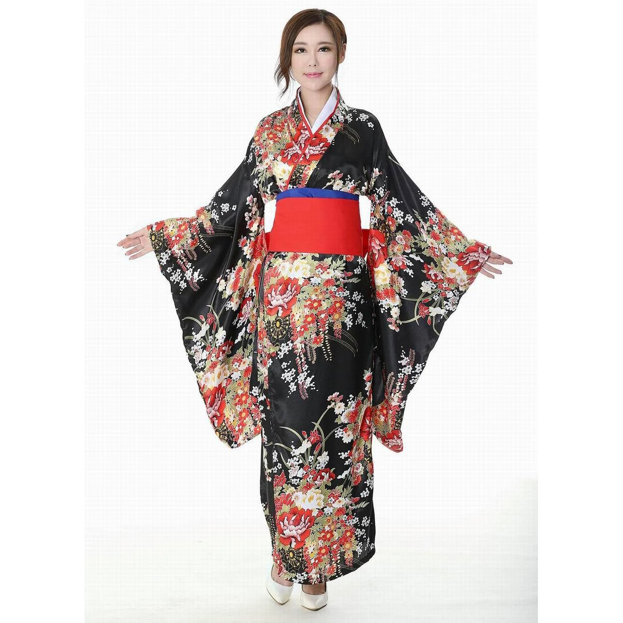 Japanese Traditional Flower Geisha Kimono Vintage Women Stage Show Costume Halloween Cosplay Hell Girls Enma Women Sakura Suit