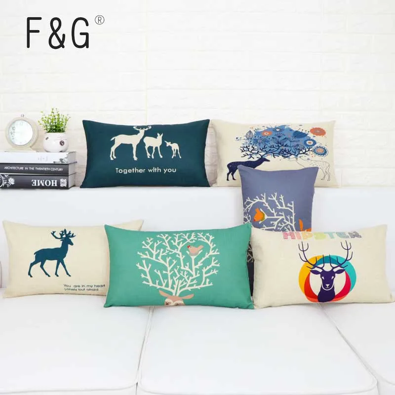 Rectangle decorative Home Textile Deer Cushion Cover Lumbar Pad Almohada Soft Seat Car Linen Suit Cushion Pillowcase 30x50cm