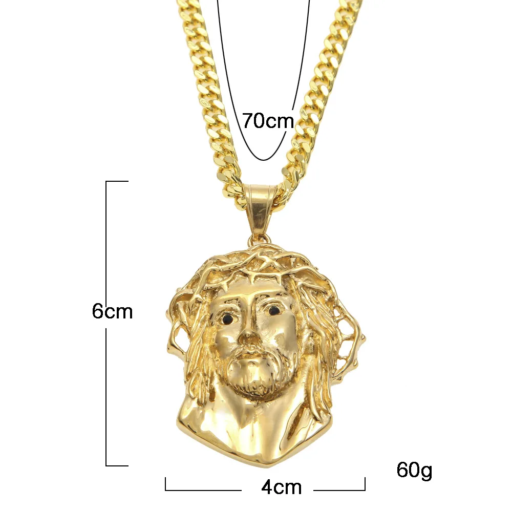 CY&CM Men Women Gold Jesus Christ Head Pendant Stainless Steel Gold Color Jesus Face Hip hop Necklace Chain Fashion Punk Jewelry