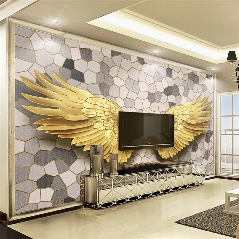 

wellyu papel de parede para quarto Custom wallpaper Scandinavian modern gold angel wings mosaic stone pattern TV wall behang