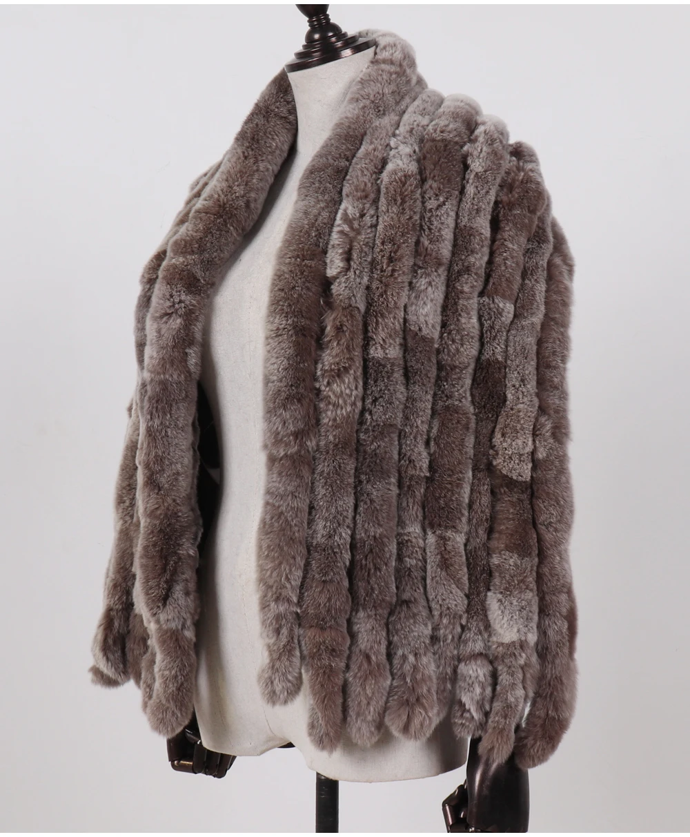 Neuer langer Schal aus echtem Rex-Kaninchenfell für Damen, warm, weich, hochwertig, modischer Rex-Kaninchenfell-Schal mit Quasten. – Detail 15