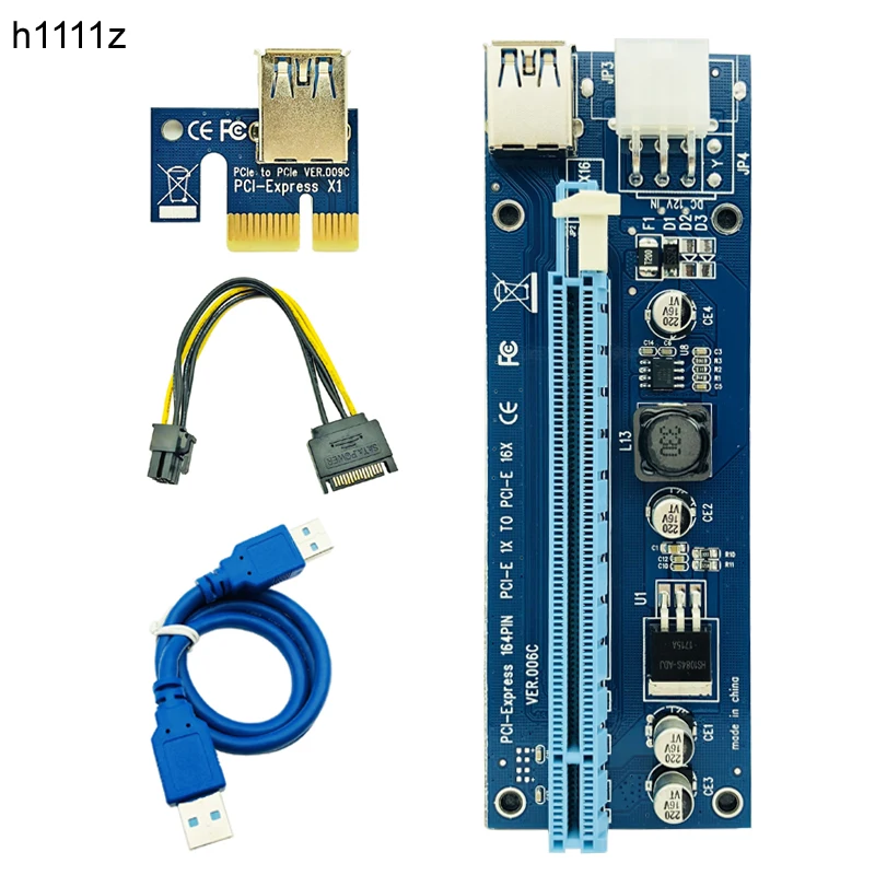 

10pcs VER006C Molex 6Pin PCIE PCI-E PCI Express Riser Card 1X to 16X Extender Adapter USB 3.0 Cable For BTC Mining Bitcoin Miner