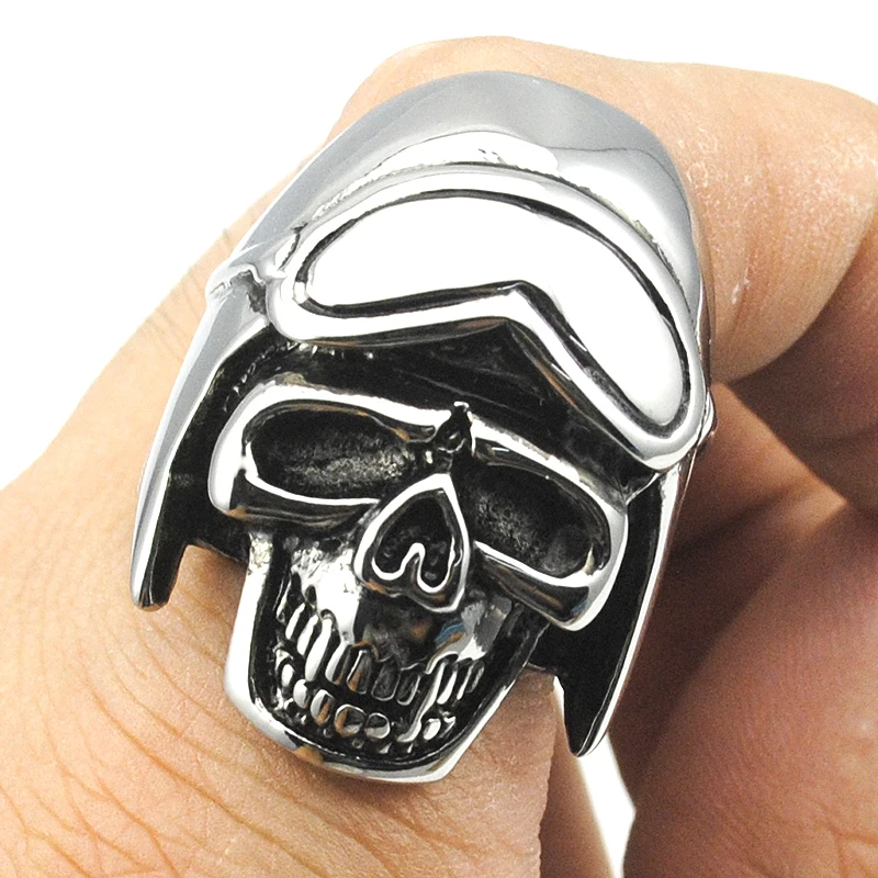 ATGO Men Stainless Steel Top Quality Rings Finger Skull Punk Style For Men Ring Locomotive Male Party Birthday Jewelry BR175