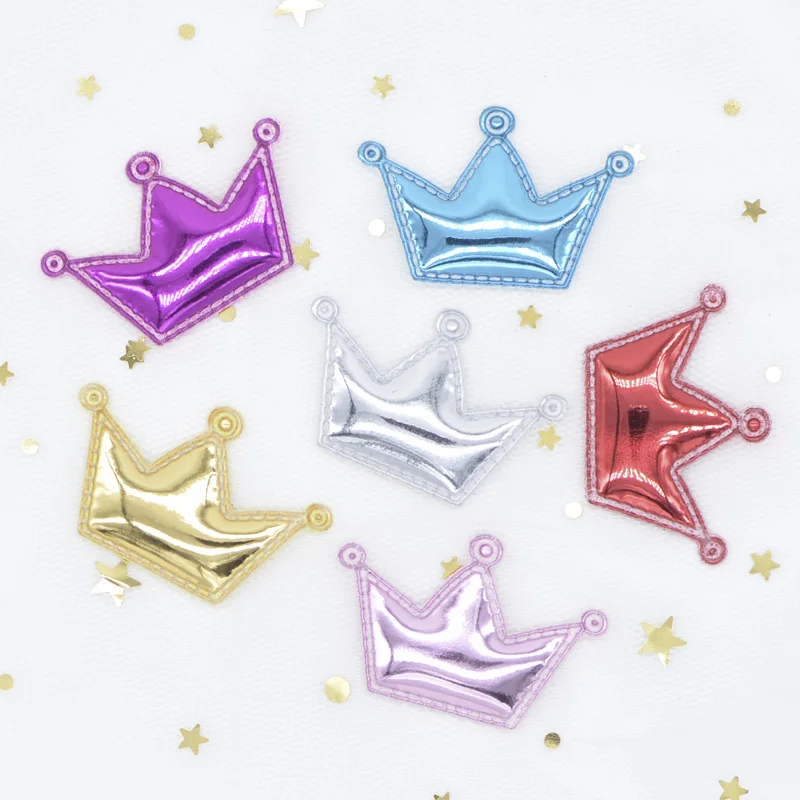 20Pcs/lot 42*28mm Shiny PU Crown Shape Padded Felt Appliques for Decor DIY Headband Giftbox Cake Topper Hair Accessories