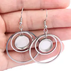 reidgaller 10pcs diy Stainless Steel dangle earring base blanks 12mm dia cameo cabochon settings with double hoop circle charms