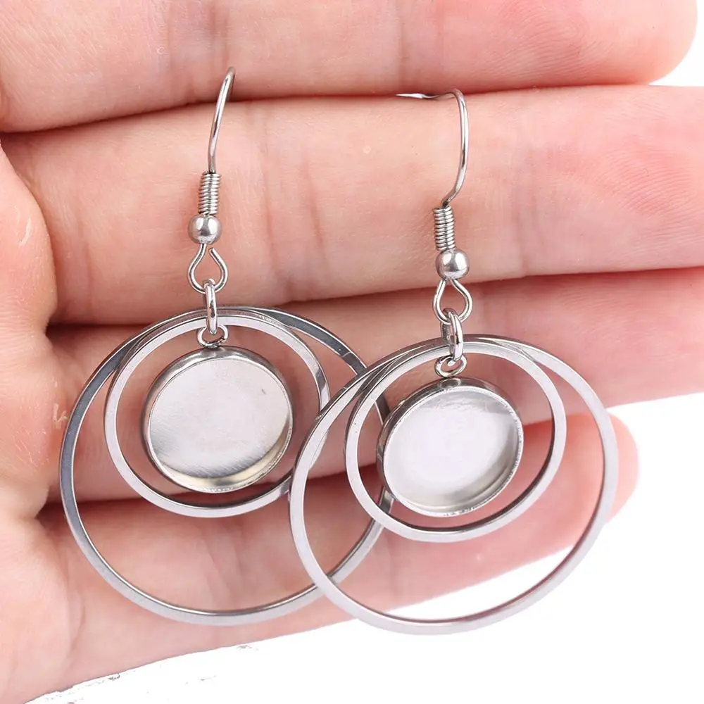 reidgaller 10szt diy podstawa kolczyka ze stali nierdzewnej półfabrykaty o średnicy 12mm cameo cabochon ustawienia z podwójnymi zawieszkami w kształcie koła