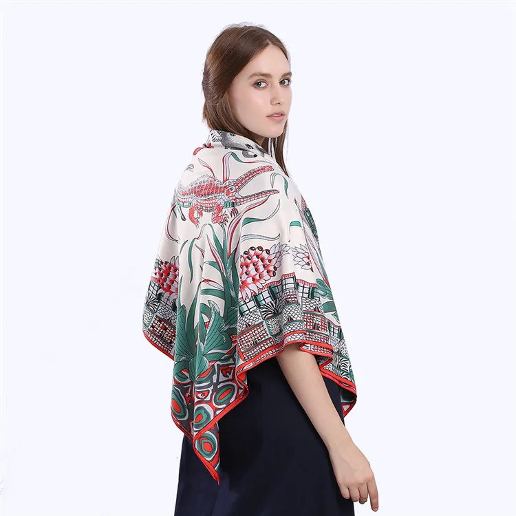 POBING Twill Silk Square Scarf Animals Print Women Scarves Wrap Giraffe Neckerchief Spanish Foulards cachecol Large Bandana