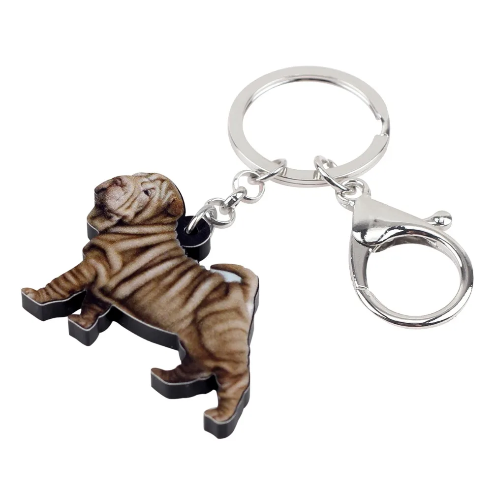 Bonsny Statement Acrylic Standing Shar Pei Dog Key Chains Keychain Rings Animal Jewelry For Women Girls Handbag Charms Gift Bulk