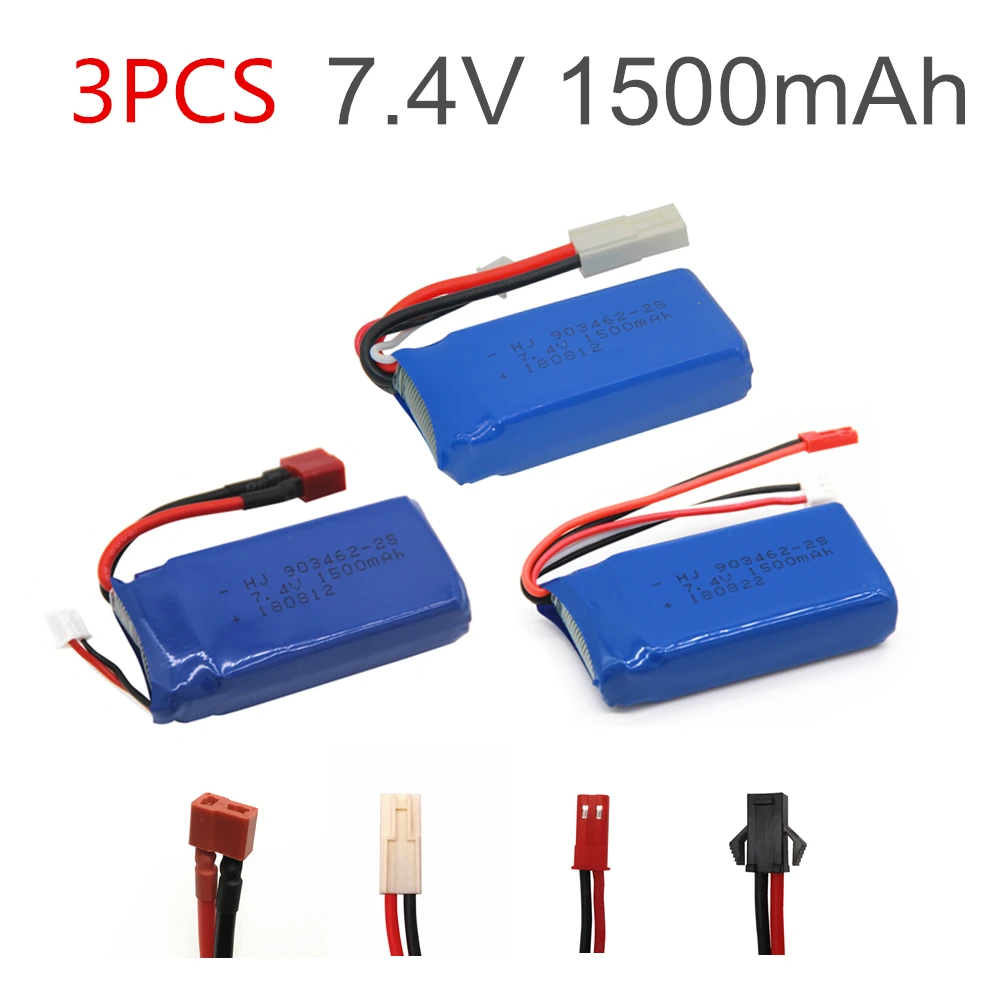 3PCS 7.4V 1500mAh Lipo battery For FT009 RC Boat speedboat 12428 battery Lipo 2S 7.4 V 1500 mah 903462 2S JST SM KET T PLUG