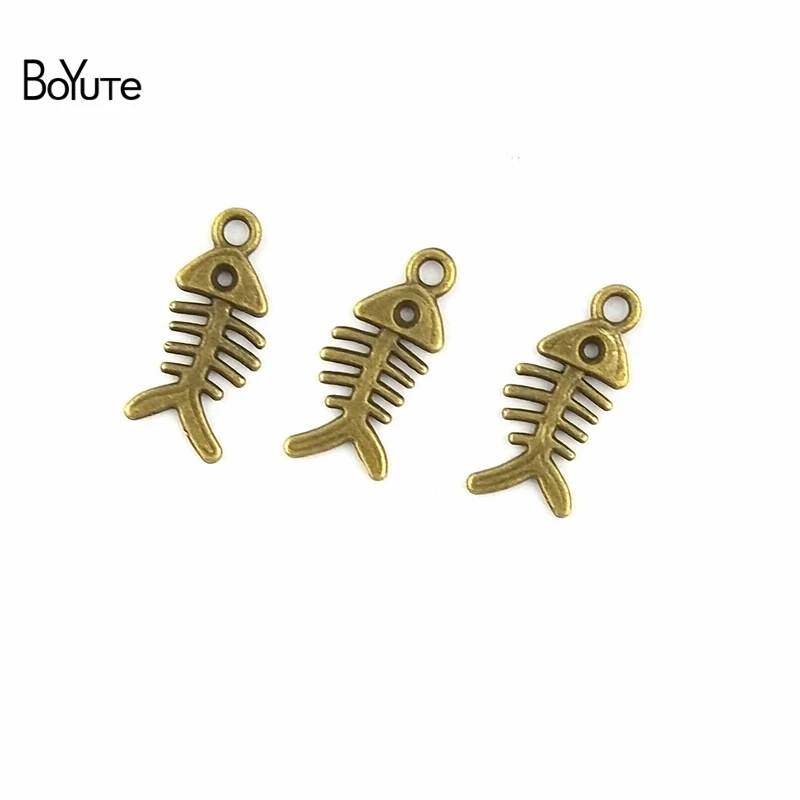 BoYuTe (200 Pieces/Lot) 16*8MM Antique Bronze Plated Zinc Alloy Fish Bone Charms Pendant Necklace Diy Jewelry Accessories