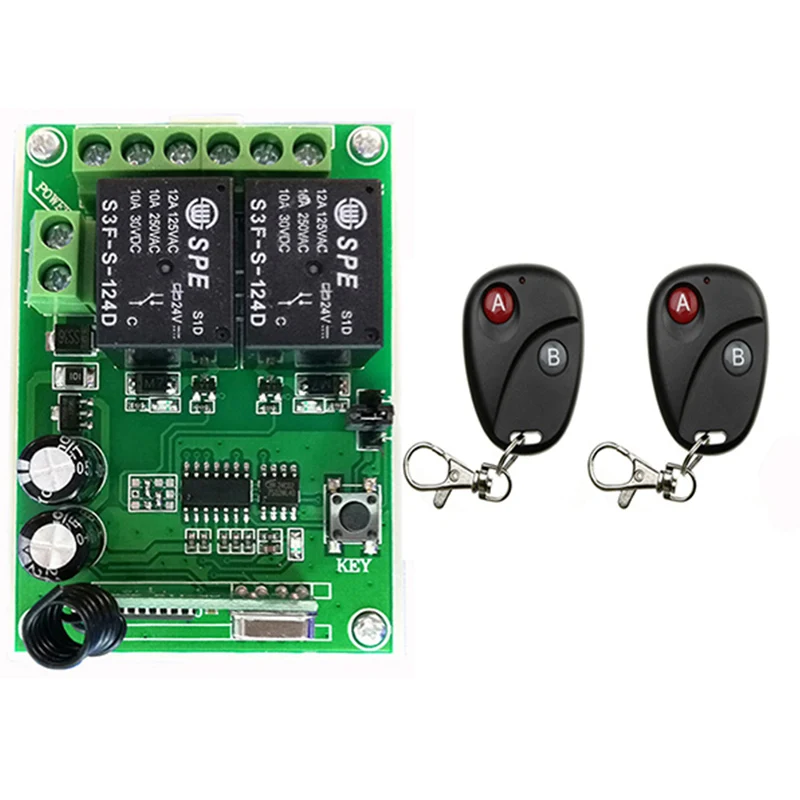 Système de commutateur d'éclairage sans fil, télécommande RF DC24V 2CH relais émetteur récepteur 2CH, maison intelligente, porte/lampe/fenêtre de Garage