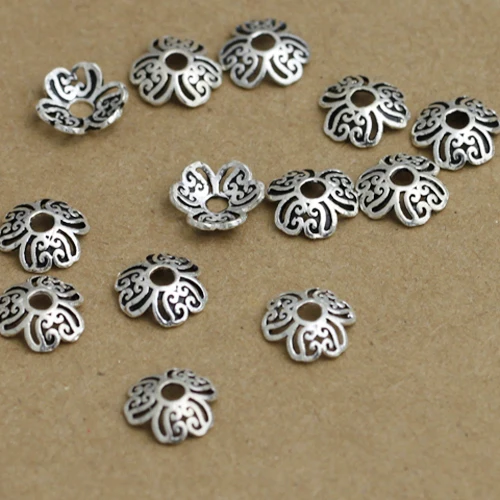 Handmade 925 Silver Beads Cap Jewelry Findings Good Luck Symbol Bead Cap Sterling Silver Jewelry Accessories Carved Bead Cap