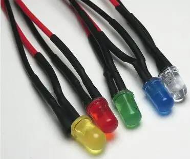 F8 8mm Colored Lens White Red Green Blue Yellow 3V 5V 6V 12V 24V LED Lamp Light With 20cm Wire for Toy DIY x100pcs