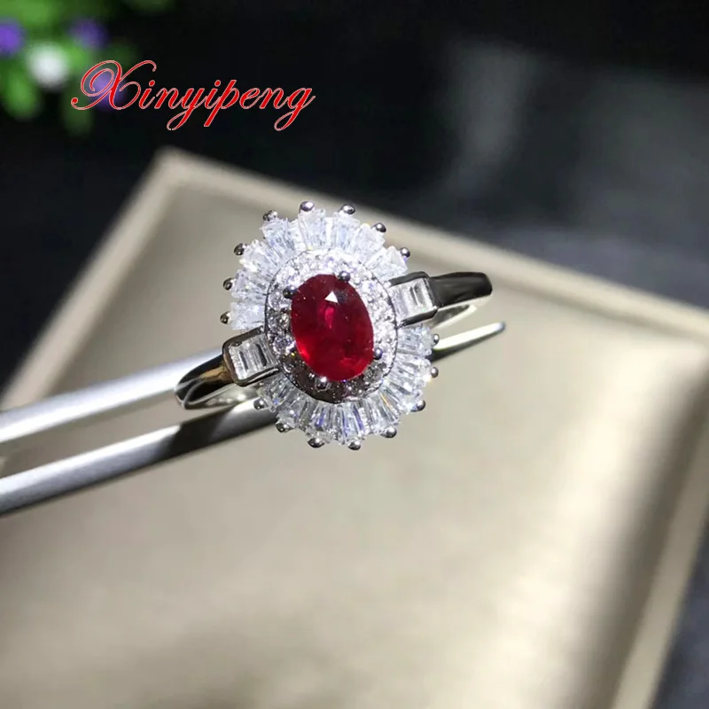 

Xin yi peng 925 silver inlaid natural ruby ring, the woman ring, valentine's day gift