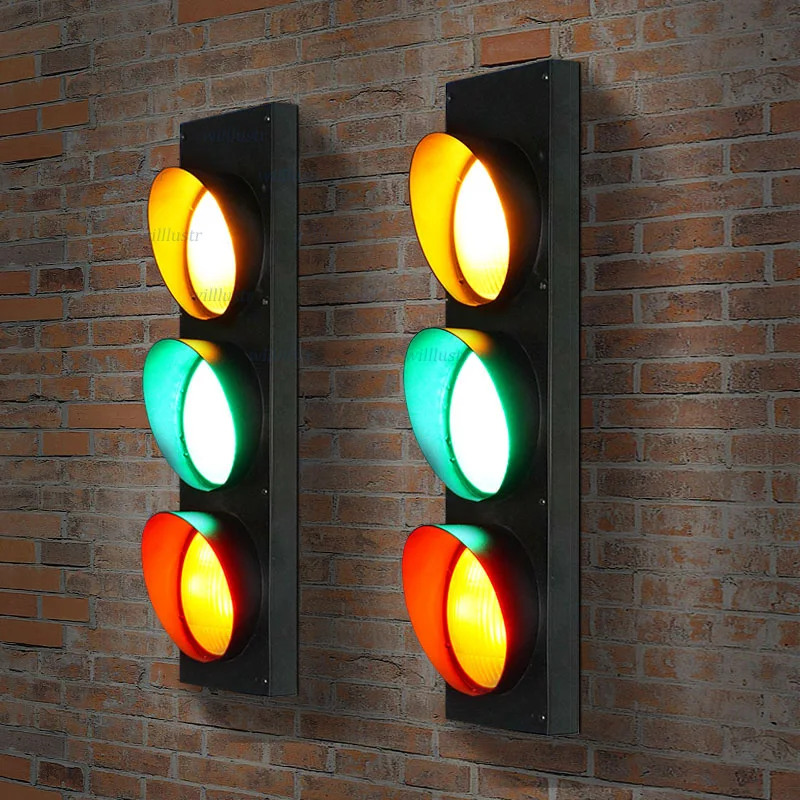 Wall Light Iron Traffic Lamp Red Yellow Green Remote Control Living Room Restaurant Cafe Bedroom Hotel Hall Vintage Lighting