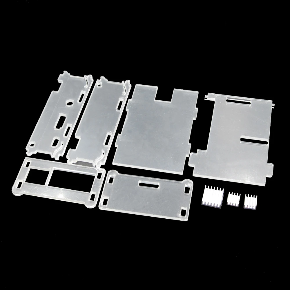 1sets=1pc Transparent Pi Box case shell for Raspberry Pi+3pcs pure aluminum heat sink set kit